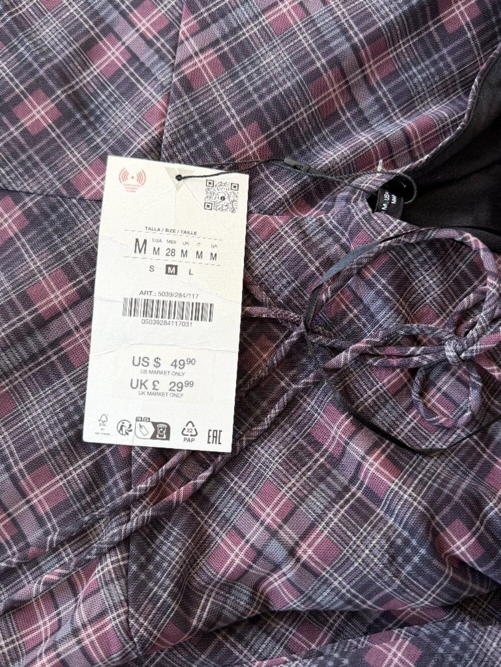 ZARA ZW Collection Women Dark Grey Sheer Plaid Midi Dress Size M or L NWT - Picture 8 of 9